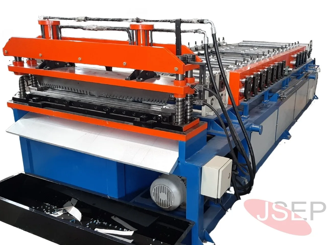 PUF panel roll forming machine for creating insulated panels.