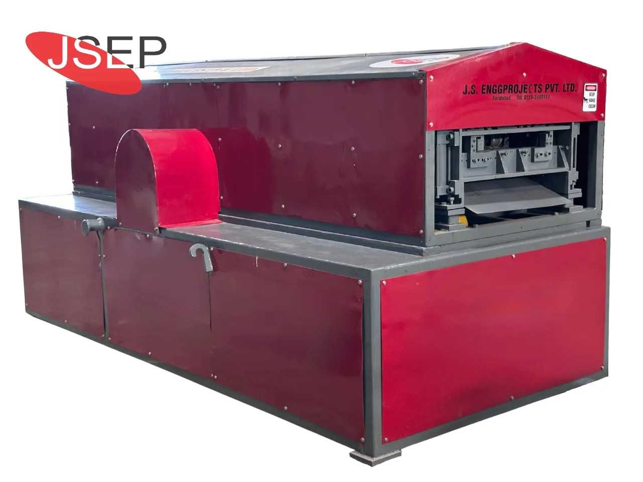 JSEP's portable standing seam machine efficiently manufacturing high-quality roofing sheets on-site. Efficient portable standing seam machine by JSEP used for producing roofing sheets on-site.