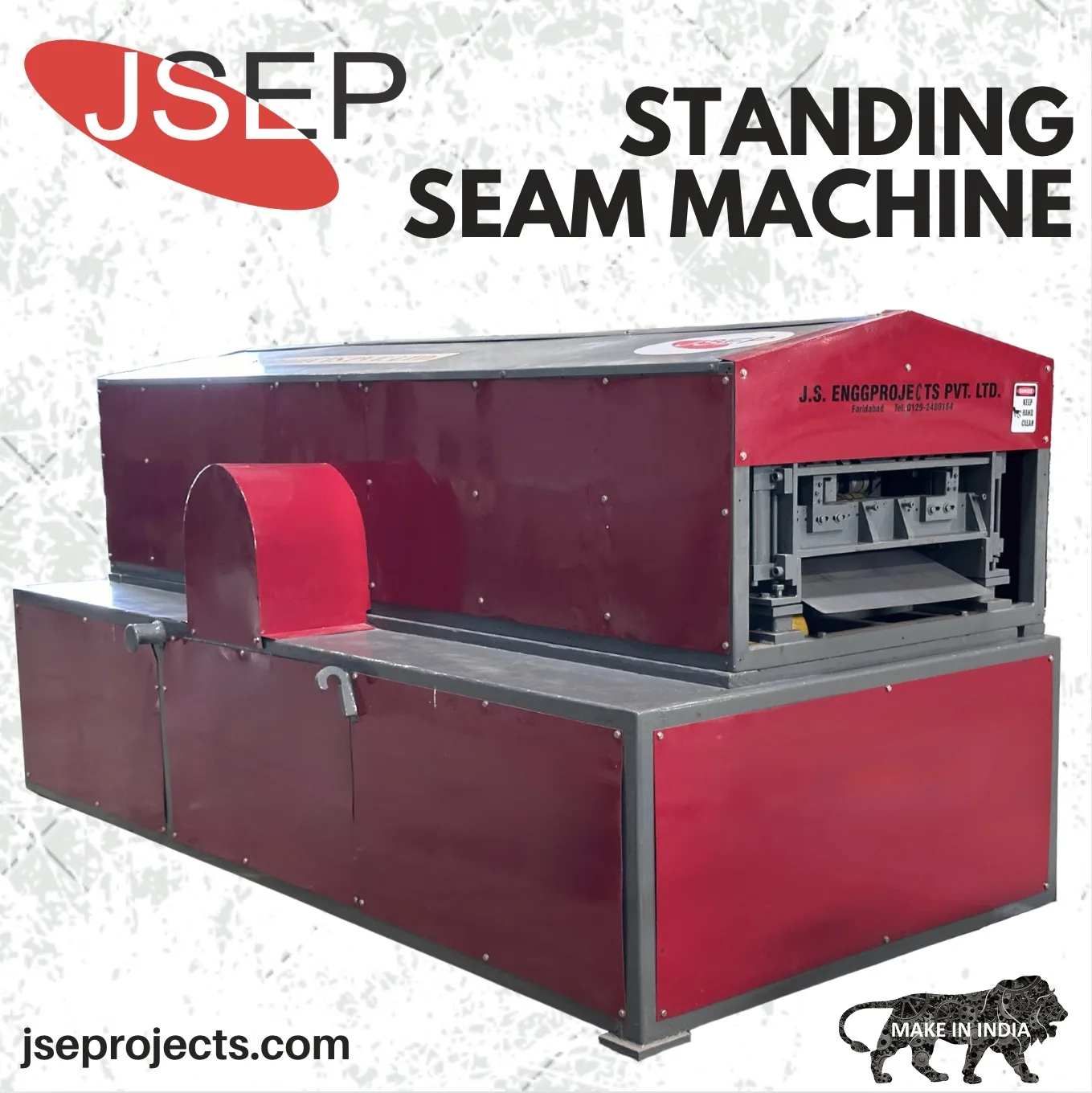 Standing seam machine by JSEP Machinery used for manufacturing roofing sheets on-site.