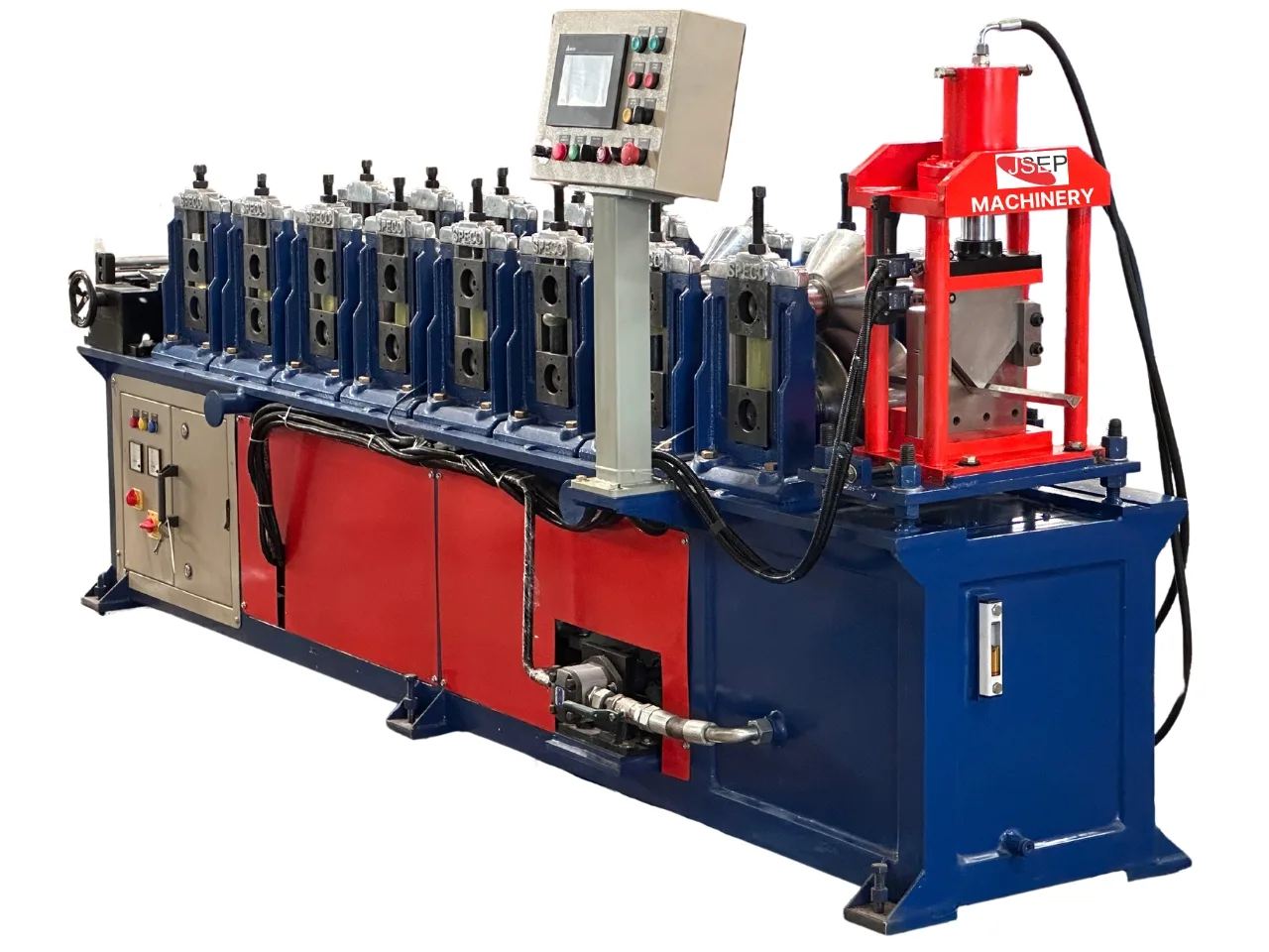 Durable angle roll forming machine in a manufacturing facility