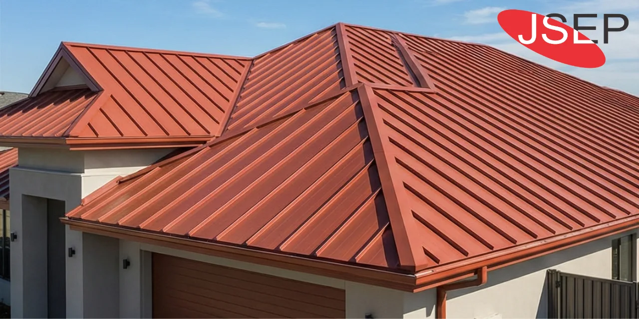 Available in a variety of Colour Coated PPGL finishes to meet modern architectural and commercial design requirements. High-tensile PPGL colour coated standing seam roofing panels in multiple shades, prepared for on-site roll forming and architectural roofing.