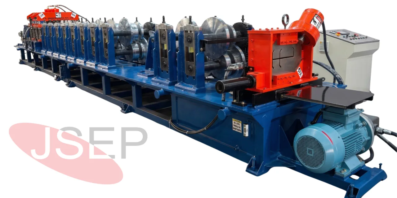 Advanced Siemens PLC touchscreen interface on an automatic purlin making machine for precision hole punching and cutting.