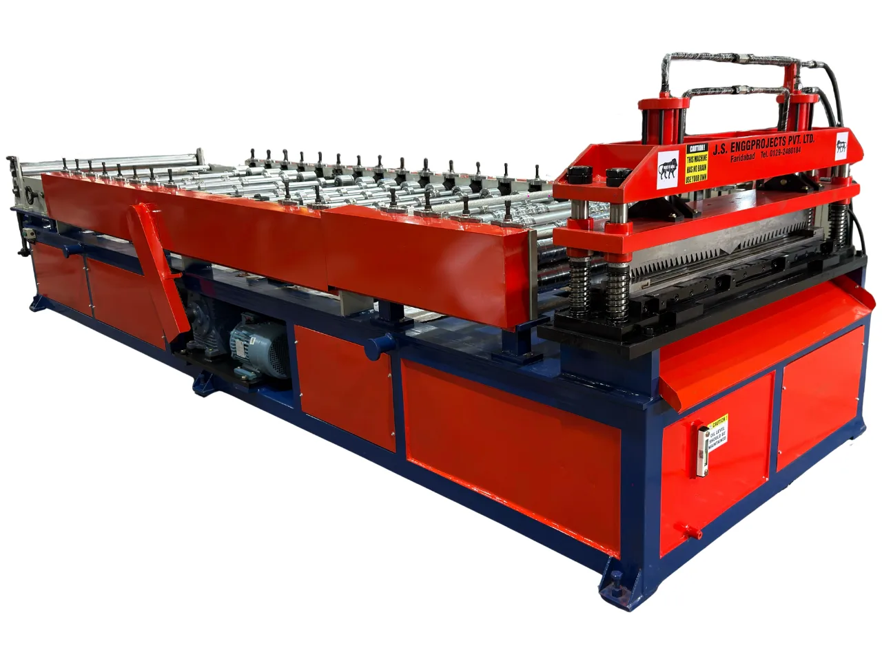 PLC touchscreen control panel and hydraulic post cutting unit on automatic sandwich panel roll forming machine