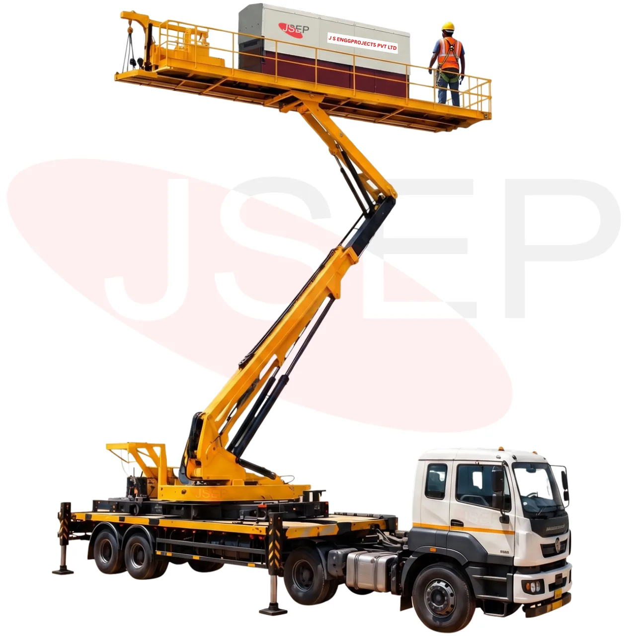 Container Profile Machine JSEP SkySeam on-site roll forming: standing seam machine lifted to roof level.